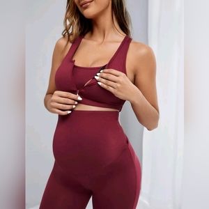Maternity Solid Crisscross Backless Crop Tank Top & Leggings